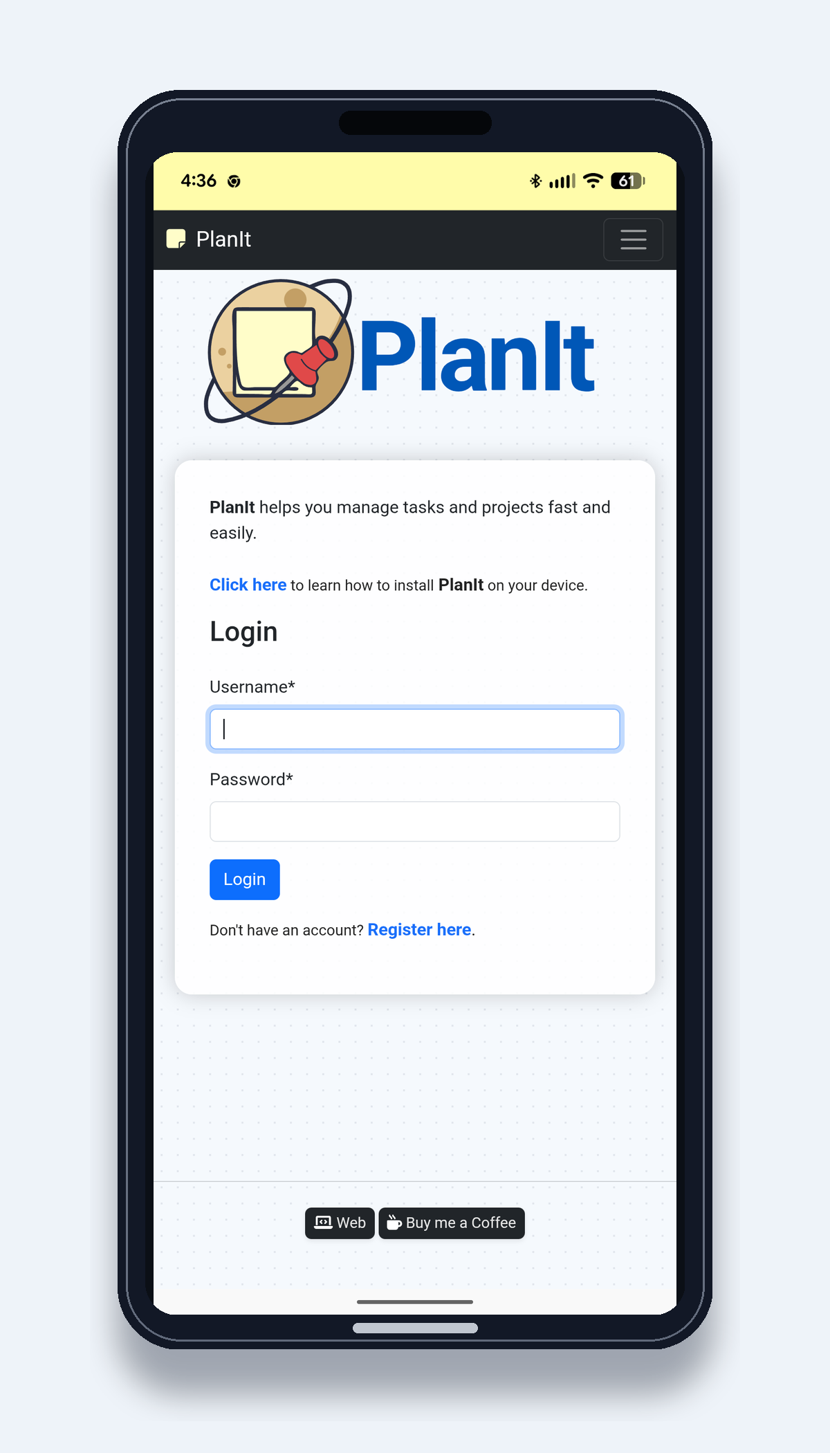 PlanIt mobile app mockup 1
